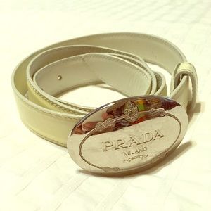 Prada Oval Logo belt, White